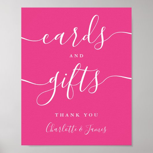 Roze handtekening script kaarten en cadeaus bord poster (Voorkant)
