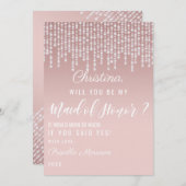 Roze Hangende Diamant Lichtjes Bruidsmeisje Kaart (Voorkant / Achterkant)