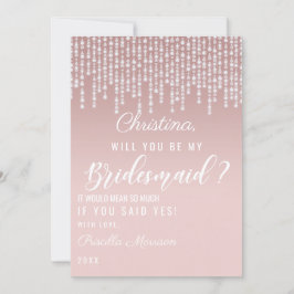 Roze hangende diamanten lichten bruidsmeisje kaart