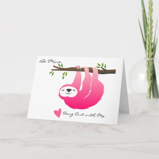 Roze Hangende Luiaard Mij Valentijnsdag Kaart (Voorkant)