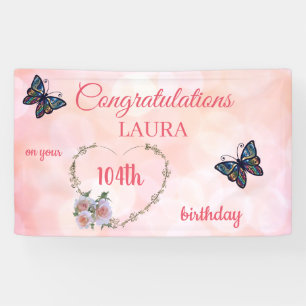  roze Happy 104th Birthday Spandoek
