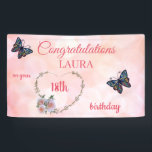 roze Happy 18th Birthday Spandoek<br><div class="desc">roze floral Happy 18th Birthday Banner.</div>
