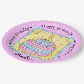 Roze Happy 1st Birthday Cake Name Persoonlijk Papieren Bordje (Gekanteld)