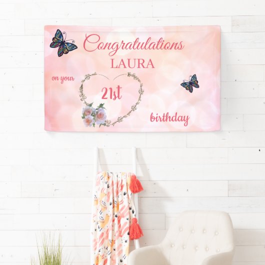  roze Happy 21st verjaardag Spandoek (Insitu)