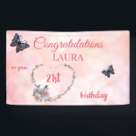 roze Happy 21st verjaardag Spandoek<br><div class="desc">roze floral Happy 21st Birthday Banner.</div>