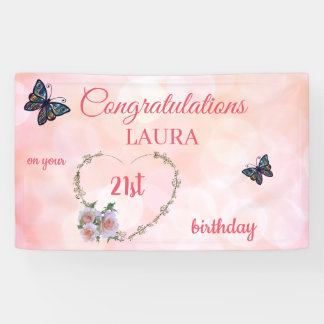  roze Happy 21st verjaardag Spandoek