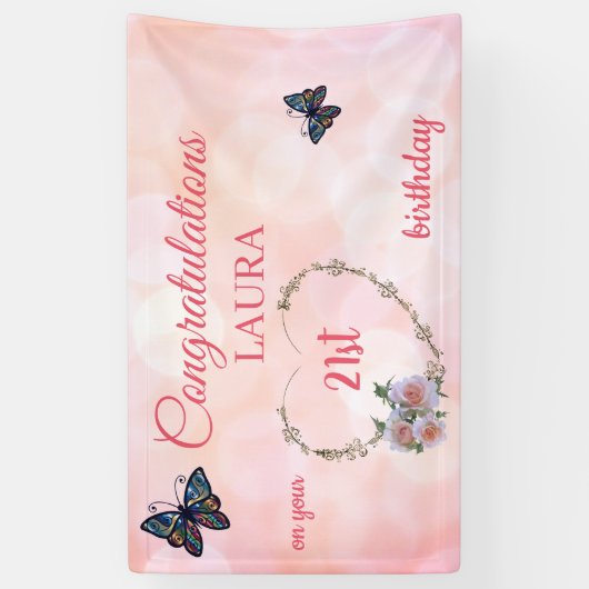  roze Happy 21st verjaardag Spandoek (Verticaal)