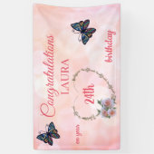 roze Happy 24th Birthday Spandoek (Verticaal)