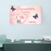 Roze Happy 55th Verjaardag Spandoek (Beurs)