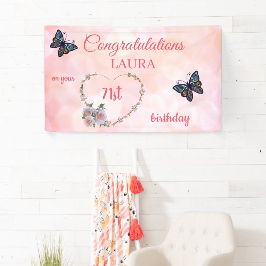  Roze Happy 71st Verjaardag Spandoek (Insitu)