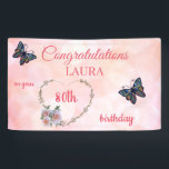 roze Happy 80th Birthday Spandoek<br><div class="desc">roze floral Happy 80th Birthday Banner.</div>
