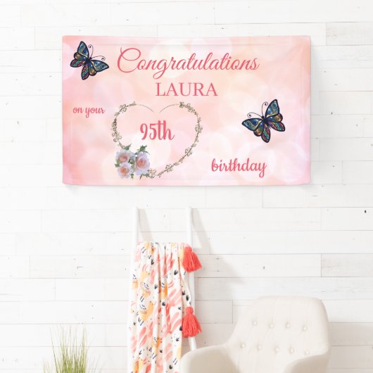 Roze Happy 95th Verjaardag Spandoek (Insitu)