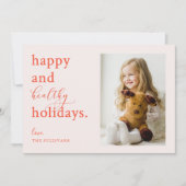 Roze Happy and Healthy 2021-feestfoto Feestdagenkaart (Voorkant)