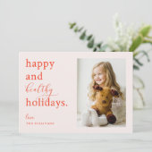 Roze Happy and Healthy 2021-feestfoto Feestdagenkaart (Staand voorkant)