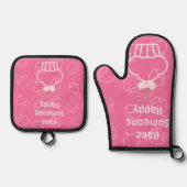 Roze Happy Baking Oven Mitt en Pot Houders Ovenwant & Pannenlap Set (Voorkant)