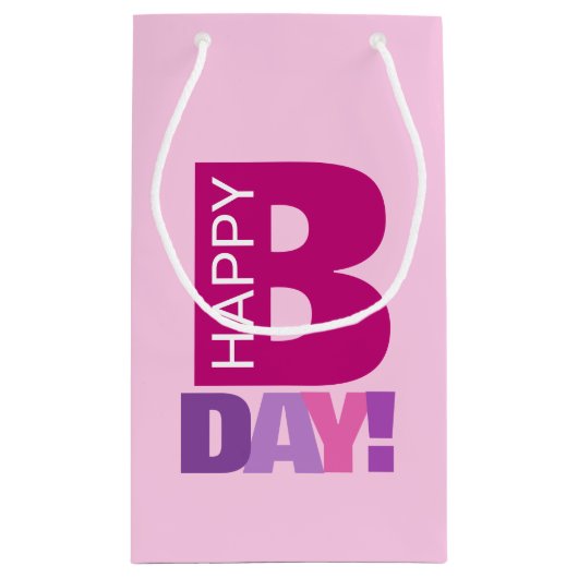 Roze Happy Bday Small Gift Bag Klein Cadeauzakje (Achterkant)