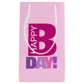 Roze Happy Bday Small Gift Bag Klein Cadeauzakje (Voorkant)