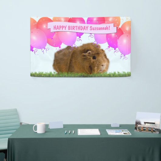 Roze Happy Birthday Balloons Ginger Guinea Pig Ba Spandoek (Beurs)