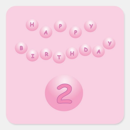 Roze Happy Birthday Balls 2 Vierkante Sticker (Voorkant)