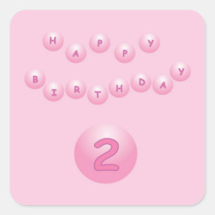 Roze Happy Birthday Balls 2 Vierkante Sticker