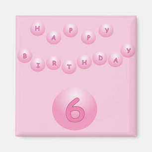 Roze Happy Birthday Balls 6 Magneet