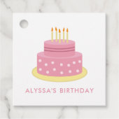 Roze Happy Birthday Cake Gift Label, Meisje Verjaa Bedankjes Labels (Voorkant)