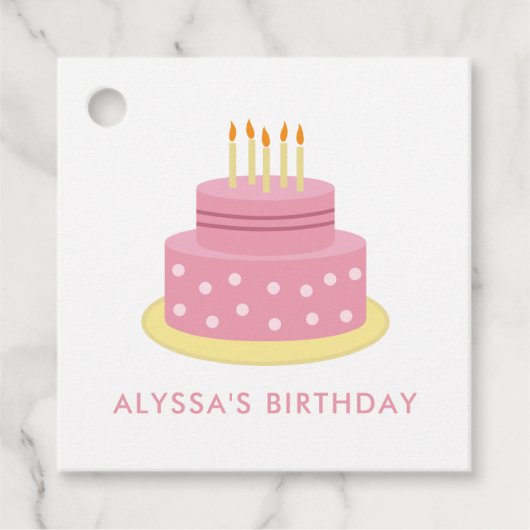 Roze Happy Birthday Cake Gift Label, Meisje Verjaa Bedankjes Labels (Voorkant)