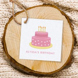 Roze Happy Birthday Cake Gift Label, Meisje Verjaa Bedankjes Labels