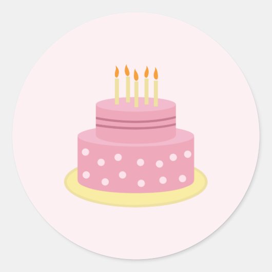 Roze Happy Birthday Cake Gift Label, Meisje Verjaa Ronde Sticker (Voorkant)