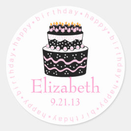 Roze Happy Birthday Cake Ronde Sticker