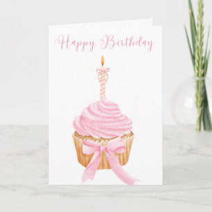  roze Happy Birthday Cupcake Verjaardag Kaart