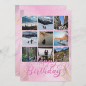 Roze Happy Birthday Custom Foto Flat Kaart (Voorkant / Achterkant)