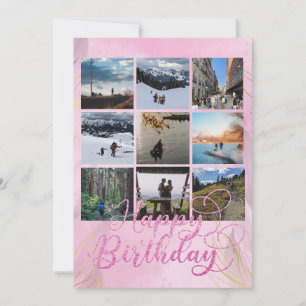 Roze Happy Birthday Custom Foto Flat Kaart