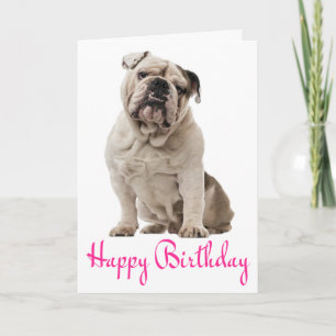 Roze Happy Birthday Engelse Bulldog Puppy Dog Kaar Kaart
