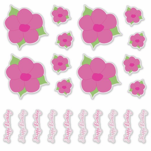  roze Happy Birthday Flower Decals Sticker (Voorkant)