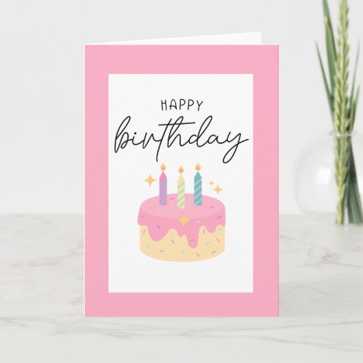 Roze Happy Birthday Kaart (Voorkant)