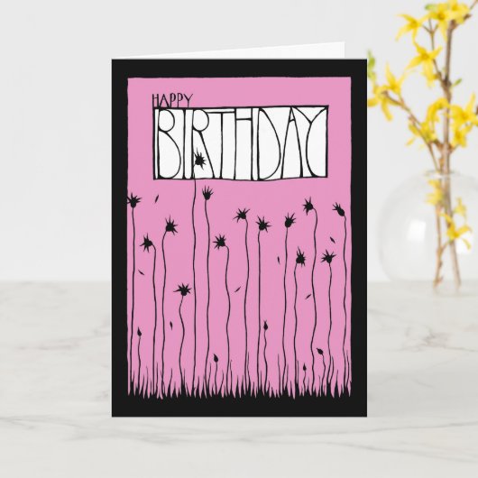Roze Happy Birthday Kaart (Gele Bloem)