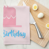 Roze Happy Birthday Keukenhanddoek (Quarter Fold)