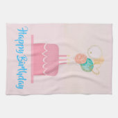 Roze Happy Birthday Keukenhanddoek (Horizontaal)