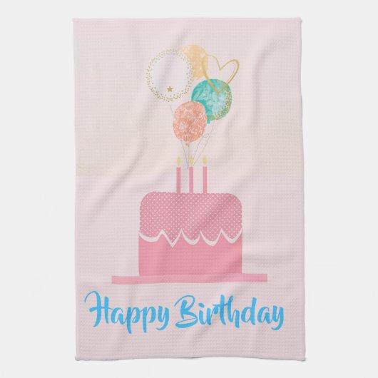 Roze Happy Birthday Kitchen Towel Theedoek (Verticaal)