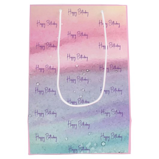 Roze Happy Birthday Medium Cadeauzakje (Achterkant)