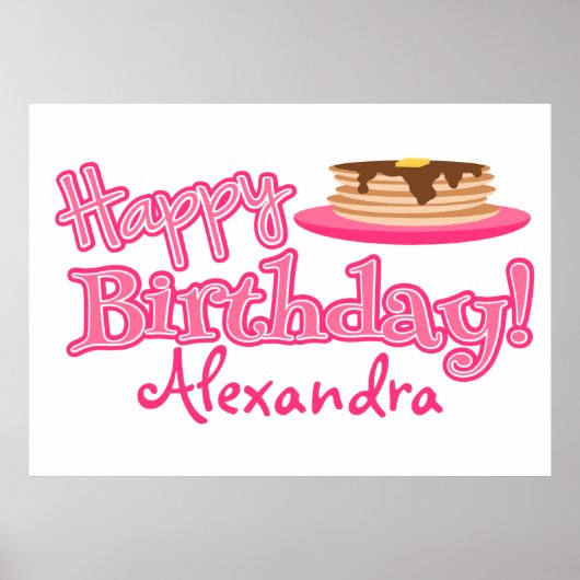 Roze Happy Birthday Pancakes Poster (Voorkant)