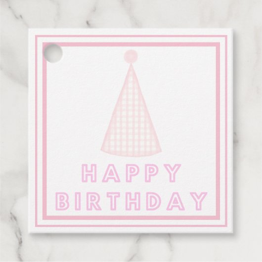 Roze Happy Birthday Pet Gift Labels (Voorkant)