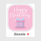 Roze Happy Birthday Sticker (Vel)