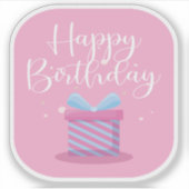 Roze Happy Birthday Sticker (Voorkant)