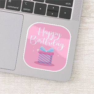 Roze Happy Birthday Sticker