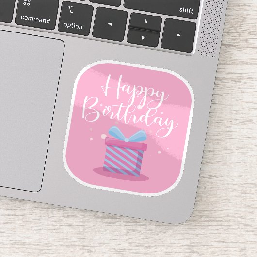 Roze Happy Birthday Sticker (Detail)
