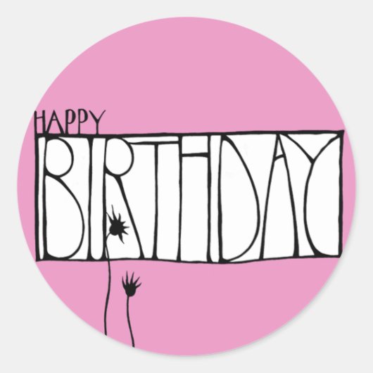 Roze Happy Birthday Sticker (Voorkant)