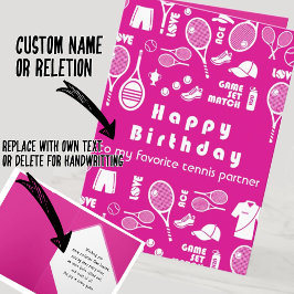 Roze 💗 Happy Birthday 🎾 Tennis Kaart