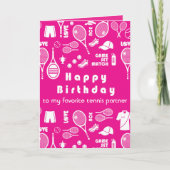 Roze 💗 Happy Birthday 🎾 Tennis Kaart (Voorkant)
